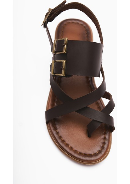 Hakiki Deri Doraseos Toka Detaylı Kahve Gladyatör Sandalet modelleri