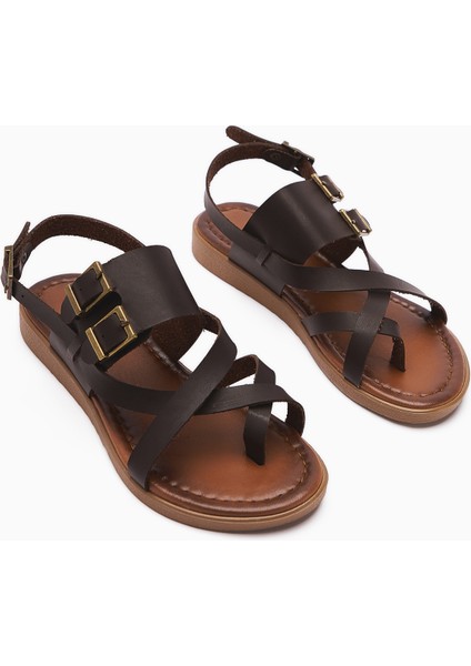 Hakiki Deri Doraseos Toka Detaylı Kahve Gladyatör Sandalet indirimleri
