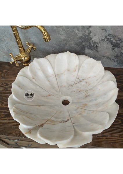 Beyaz Mermer Nilüfer Çiçeği Lavabo