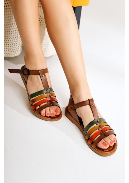 Hakiki Deri Akira Taba Dört Bantlı Sandalet modelleri