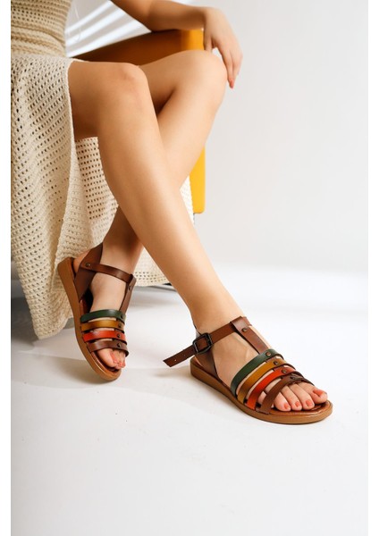 Hakiki Deri Akira Taba Dört Bantlı Sandalet fırsatları