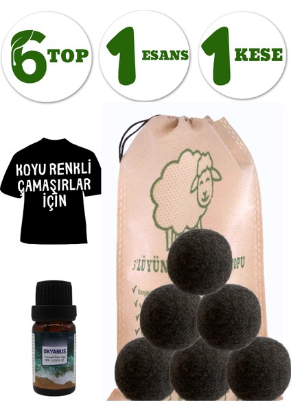 Koyu Renkli Çamaşırlar Için 6 Adet Yün Kurutma Topu 1 Adet Esans Kese Hediyeli Kurutma Makinesi Için