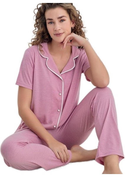 Lena Soft Tasarım Düğmeli Kısa Kollu Kadın Pijama Takımı Terletmeyen Kumaş S/xxl