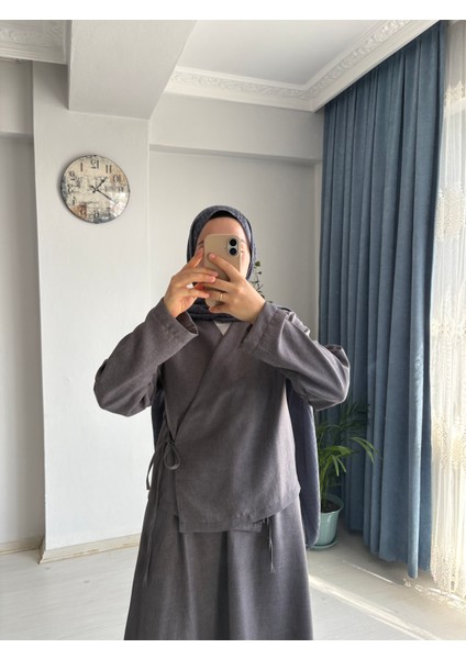 Keten Kumaş Etekli Kimono Takımı