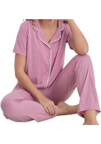 Lena Soft Tasarım Düğmeli Kısa Kollu Kadın Pijama Takımı Terletmeyen Kumaş S/xxl fırsatları