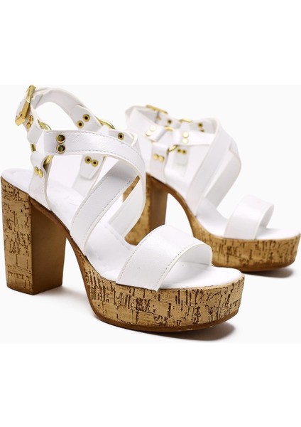 Havannah Beyaz Çapraz Bantlı Platform Topuklu Kadın Sandalet