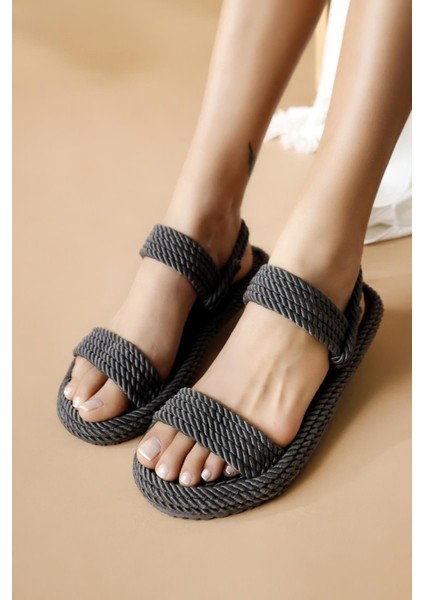 Jeannie Gri Halat Sandalet Basic