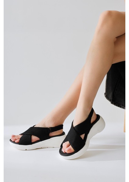Joelina Siyah Çapraz Tekstil Bantlı Rahat Tabanlı Sandalet fırsatları