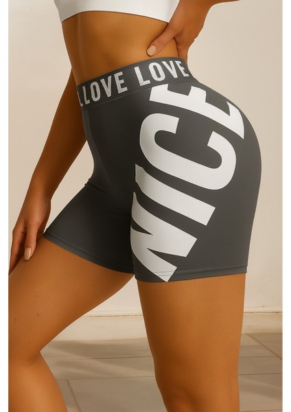 Yüksek Bel Kadın Spor Şortu Esnek Şekillendirici Karın Toparlıyıcı Nefes Alabilir Spor Şort