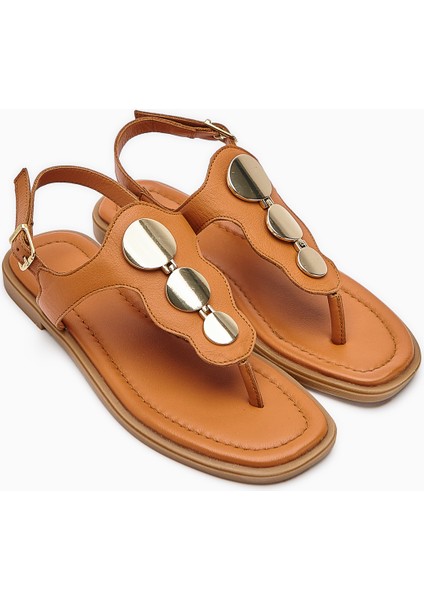 Hakiki Deri Rasha Taba Tokalı Parmak Arası Kadın Sandalet