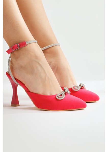 Irmela Fuşya Taşlı Fiyonk Detaylı Sivri Burunlu Sandalet modelleri