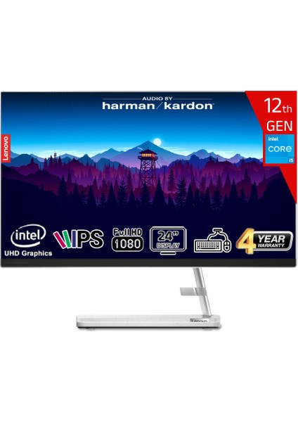 Ideacentre Aıo3 24IAP7 Intel Core I5-12450H 32 GB Ram 512 GB SSD Intel UHD Graphics 23.8 Fhd IPS Freedos F0GH01HXTR-32512 Klavye+Mouse Beyaz All In One Bilgisayar