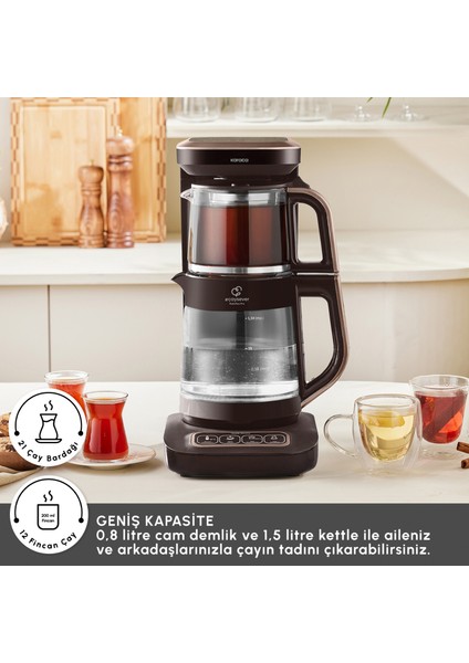 Çaysever Robotea Pro Connect 4 In 1 Konuşan Cam Çay Makinesi Walnut Brown fiyatları