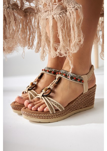 Jona Bej Tokalı Arkası Lastikli Dolgu Topuklu Kadın Sandalet indirimleri