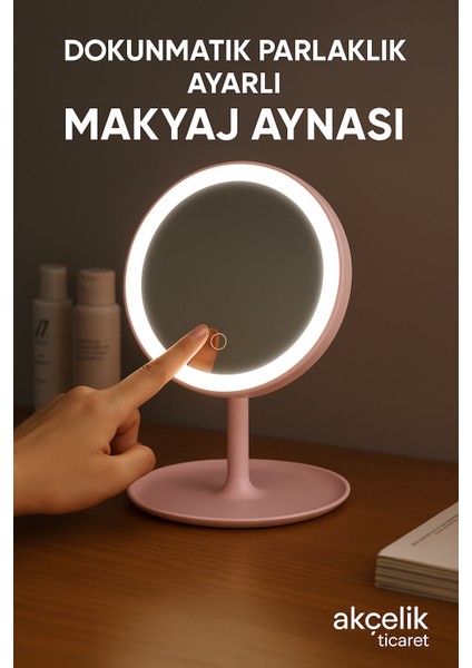 Dokunmatik Parlaklık Ayarlı Makyaj Aynası – Led Işıklı, Portatif ve Şık Tasarım, Yüksek Netlik ve Konforlu Kullanım