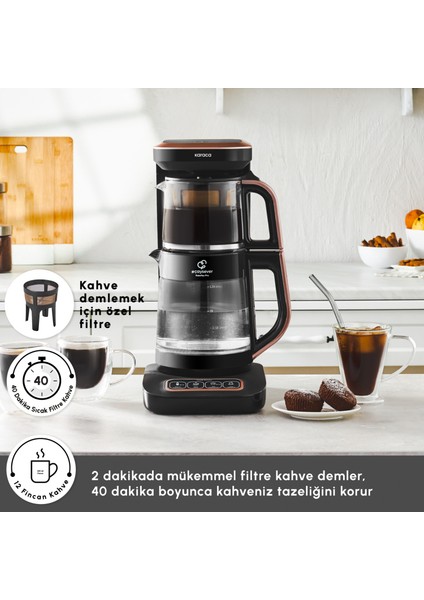 Robotea Pro Connect 4 in 1 Konuşan Cam Çay Makinesi Rosegold