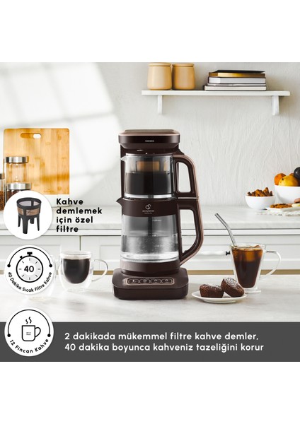 Çaysever Robotea Pro Connect 4 In 1 Konuşan Cam Çay Makinesi Walnut Brown fırsatları