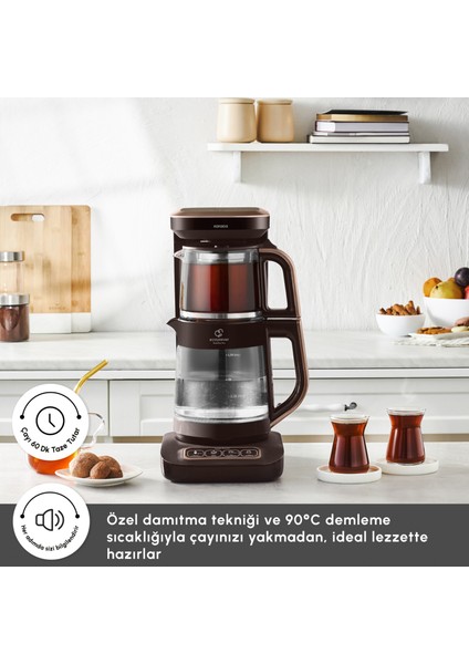 Çaysever Robotea Pro Connect 4 In 1 Konuşan Cam Çay Makinesi Walnut Brown indirimleri