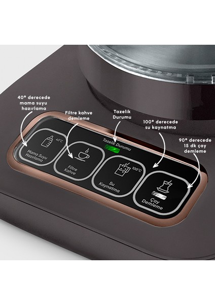 Çaysever Robotea Pro Connect 4 In 1 Konuşan Cam Çay Makinesi Walnut Brown
