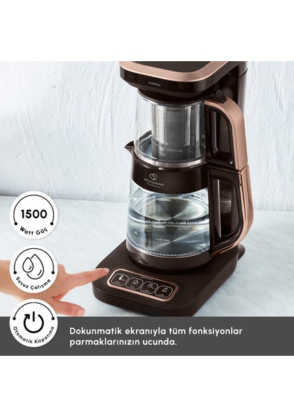 Çaysever Robotea Pro Connect 4 In 1 Konuşan Cam Çay Makinesi Walnut Brown