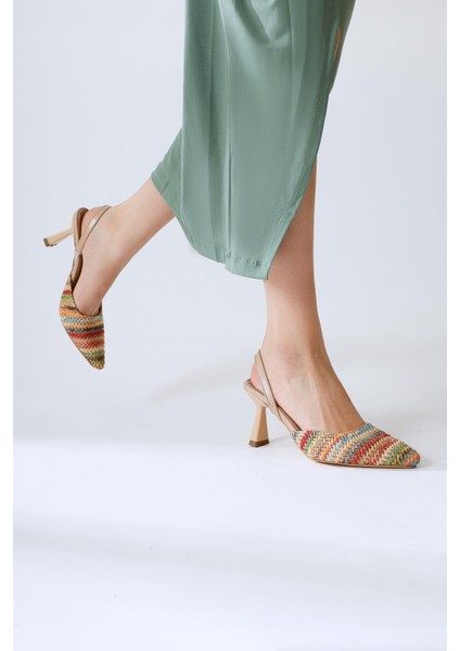 Maddy Çok Renkli Örgü Detaylı Sivri Burunlu Topuklu Sandalet fiyatları