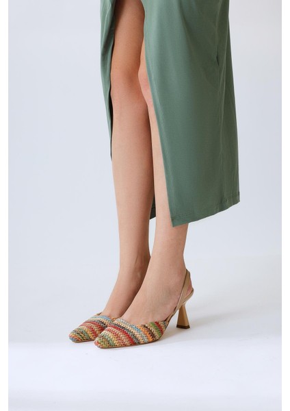 Maddy Çok Renkli Örgü Detaylı Sivri Burunlu Topuklu Sandalet fırsatları