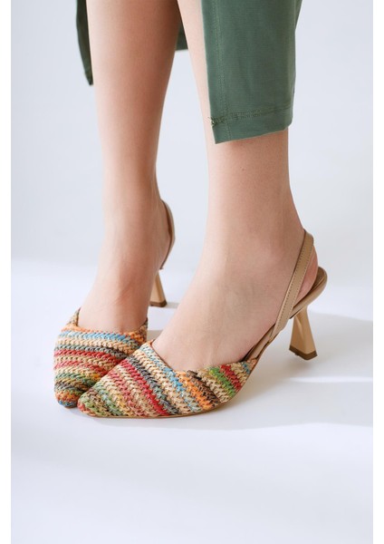 Maddy Çok Renkli Örgü Detaylı Sivri Burunlu Topuklu Sandalet indirimleri