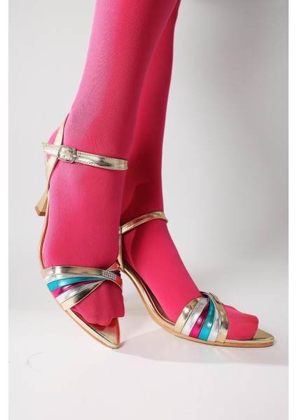 Manya Altın Çapraz Bantlı Topuklu Sandalet fırsatları