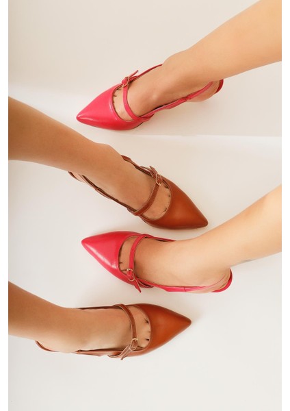 Moon Fuşya Sivri Burunlu Ince Bantılı Kısa Topuklu Sandalet fiyatları