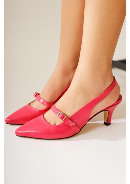 Moon Fuşya Sivri Burunlu Ince Bantılı Kısa Topuklu Sandalet modelleri