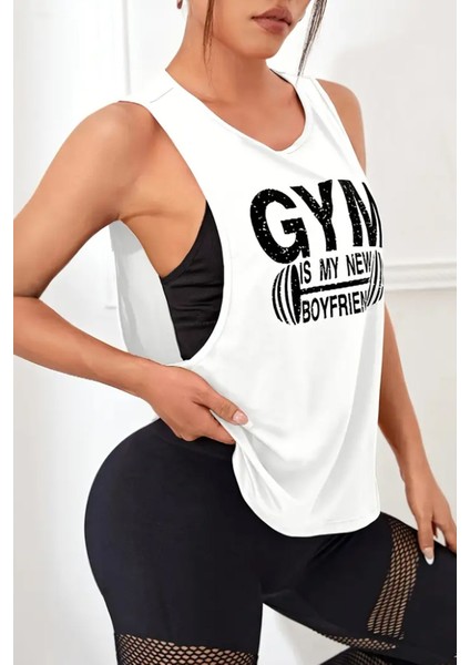 Kadın Gym Baskılı Nefes Alabilen Fitness Yoga Koşu Kolsuz Spor Atlet