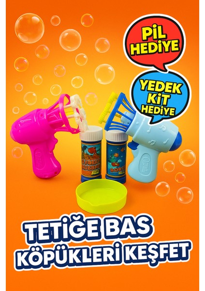Bubble Gun Pilli Köpük Baloncuk Tabancası Pil ve Yedek Kit Hediyeli