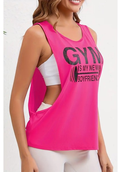 Kadın Gym Baskılı Nefes Alabilen Fitness Yoga Koşu Kolsuz Spor Atlet