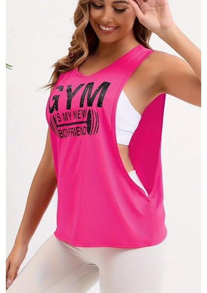 Kadın Gym Baskılı Nefes Alabilen Fitness Yoga Koşu Kolsuz Spor Atlet fiyatları