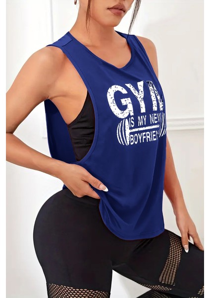Kadın Gym Baskılı Nefes Alabilen Fitness Yoga Koşu Kolsuz Spor Atlet