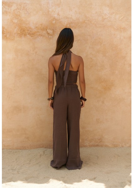 Moira Kahve Keten Crop Pantolon Takım fırsatları