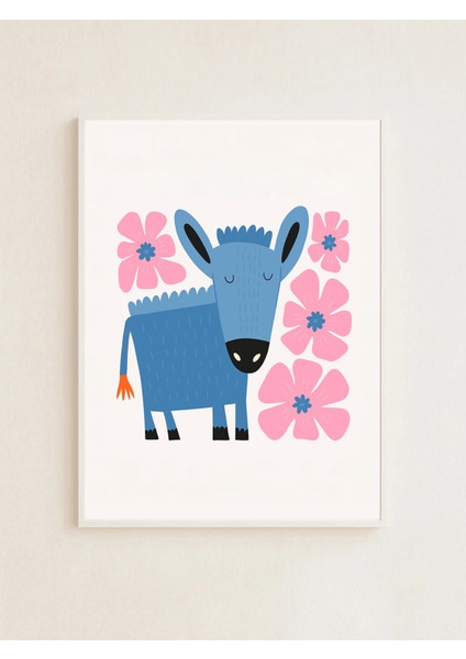 Blue Donkey – Çiçekli Çocuk Posteri – 50X70 cm | Çerçevesiz