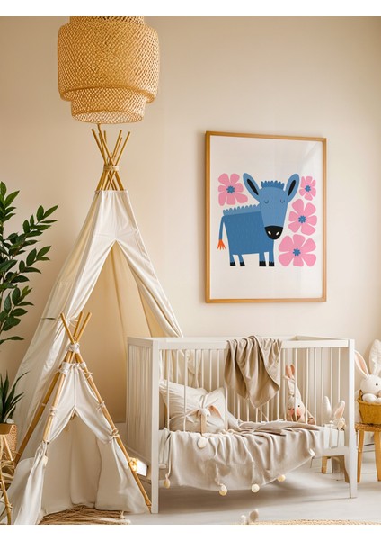 Blue Donkey – Çiçekli Çocuk Posteri – 50X70 cm | Çerçevesiz fiyatları