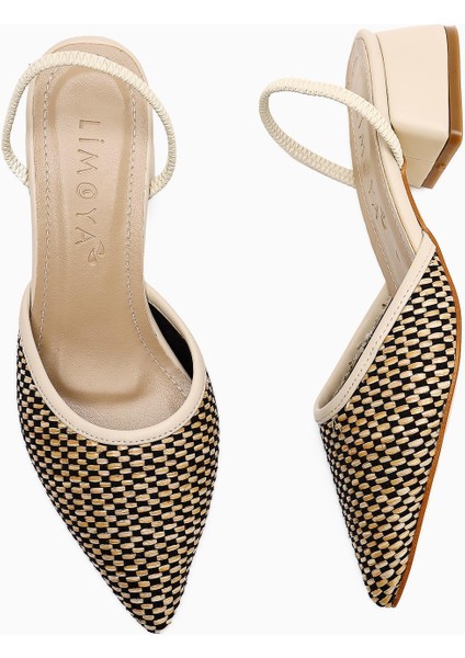 Rosa Bej Sivri Burunlu Hasır Kısa Topuklu Kadın Sandalet modelleri