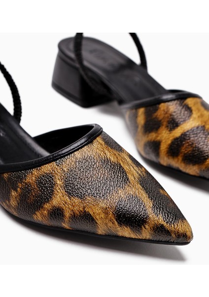 Rosa Leopar Sivri Burunlu Kısa Topuklu Kadın Sandalet modelleri