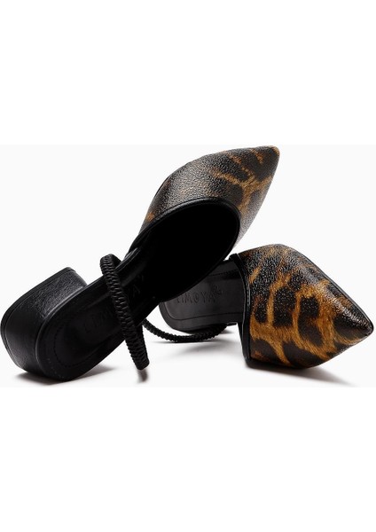 Rosa Leopar Sivri Burunlu Kısa Topuklu Kadın Sandalet fırsatları