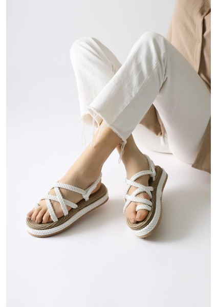 Spresa Beyaz Kalın Tabanlı Halat Sandalet fiyatları