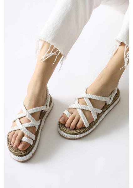 Spresa Beyaz Kalın Tabanlı Halat Sandalet indirimleri