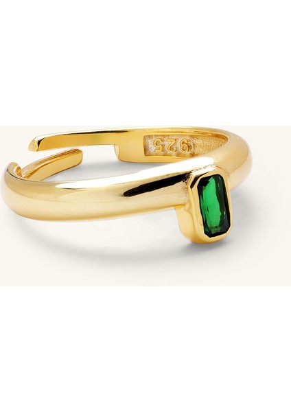 Yeşil Zirkon Taşlı Ayarlanabilir Minimal Yüzük