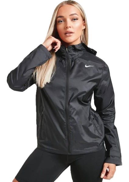 Essential Running Full Zip Jacket Kapüşonlu Bol Cepli Kadın Koşu Ceketi Siyah
