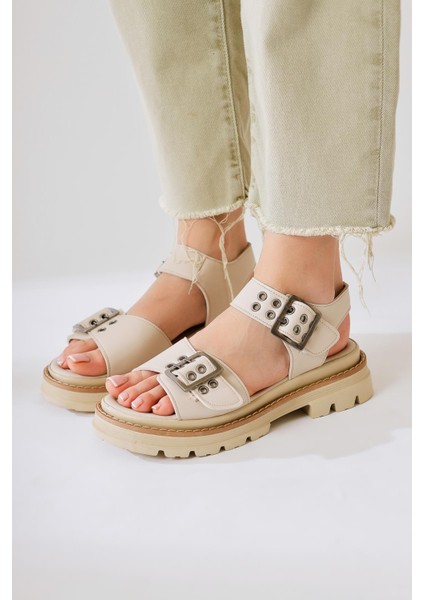 Tamera Bej Toka Detay Kalın Tabanlı Sandalet fiyatları