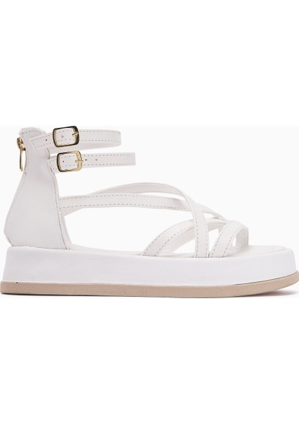 Sara Çapraz Bantlı Beyaz Kadın Sandalet Kalın Tabanlı Bilekten Tokalı fiyatları