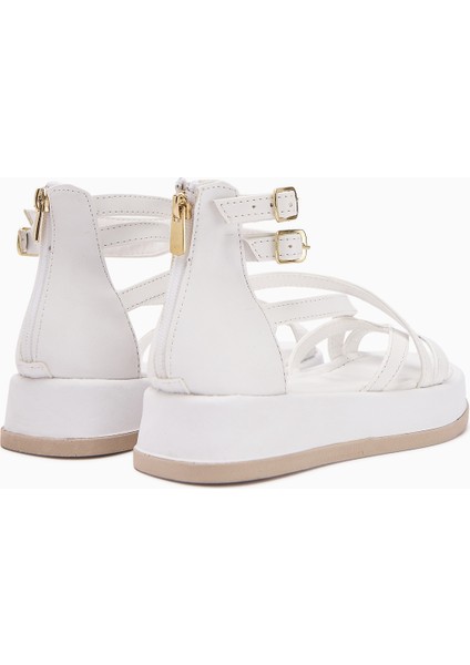 Sara Çapraz Bantlı Beyaz Kadın Sandalet Kalın Tabanlı Bilekten Tokalı indirimleri