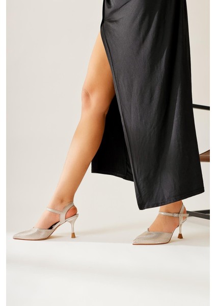 Pary Altın Sivri Burunlu Dokulu Kısa Topuklu Sandalet fiyatları