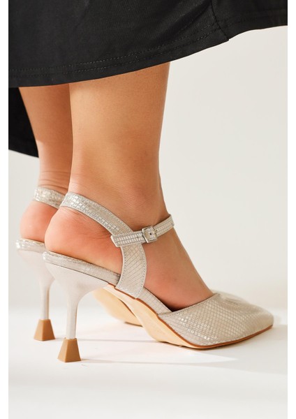 Pary Altın Sivri Burunlu Dokulu Kısa Topuklu Sandalet modelleri